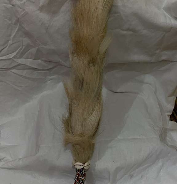ceremonial horsetail whisk with beaded handle