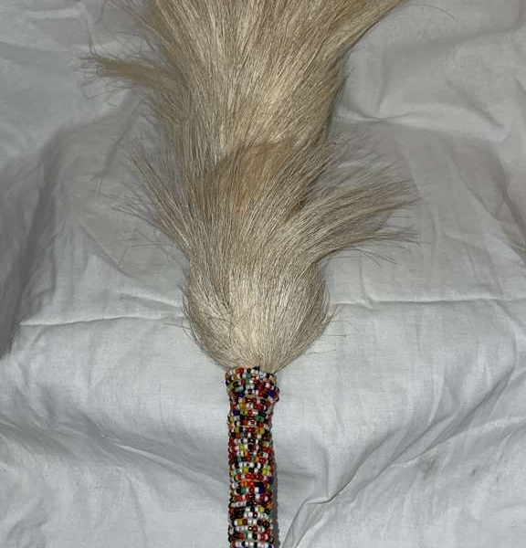 ceremonial horsetail whisk with beaded handle